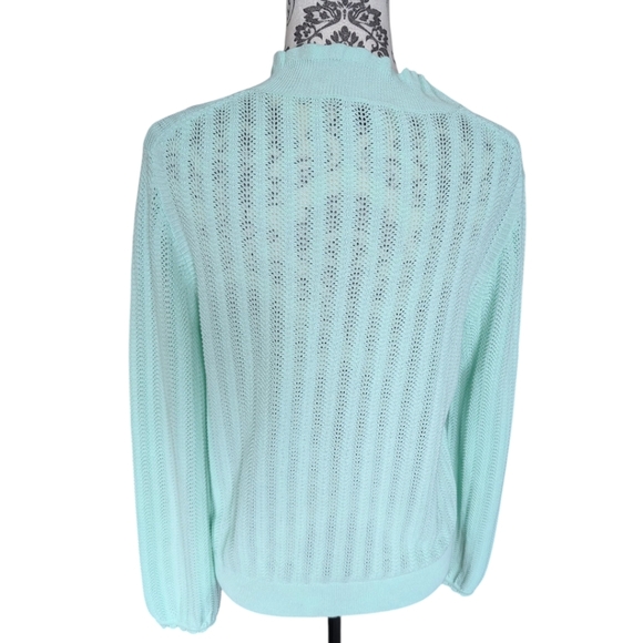 J. Crew Pointelle Ruffle Mockneck Sweater Women's Med Fairy Coquette Mint Green - Picture 4 of 16